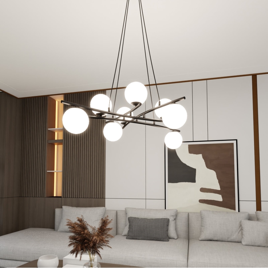 Lustra ar auklu ESSA 8xE14/10W/230V melna/balta