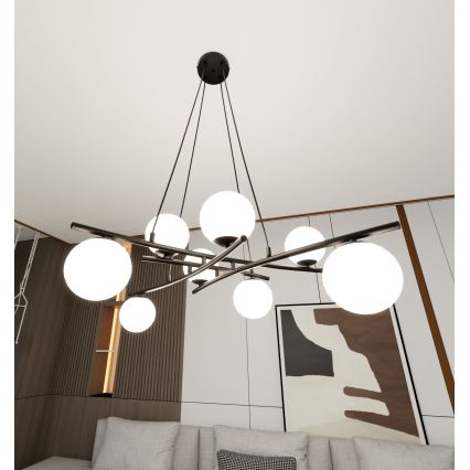 Lustra ar auklu ESSA 8xE14/10W/230V melna/balta