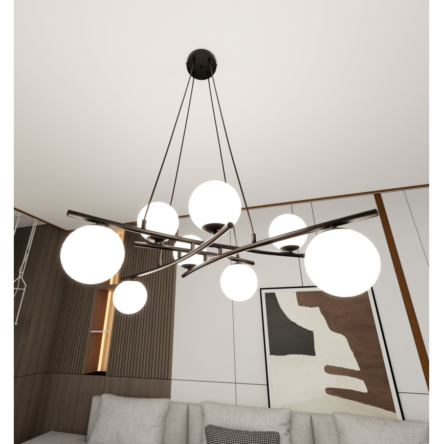 Lustra ar auklu ESSA 8xE14/10W/230V melna/balta