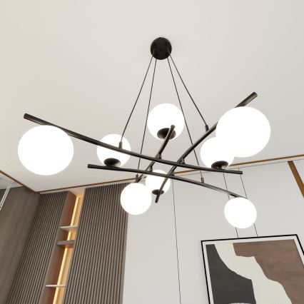 Lustra ar auklu ESSA 8xE14/10W/230V melna/balta