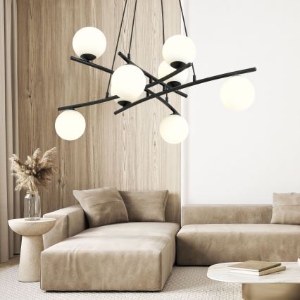 Lustra ar auklu ESSA 8xE14/10W/230V melna/balta