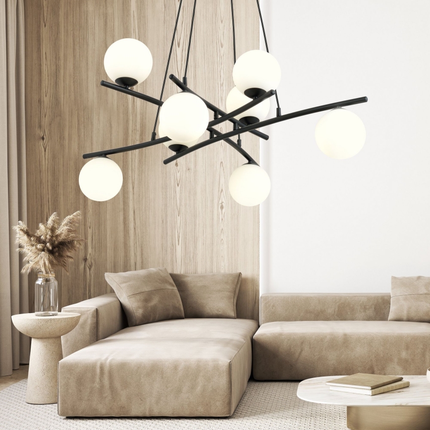 Lustra ar auklu ESSA 8xE14/10W/230V melna/balta