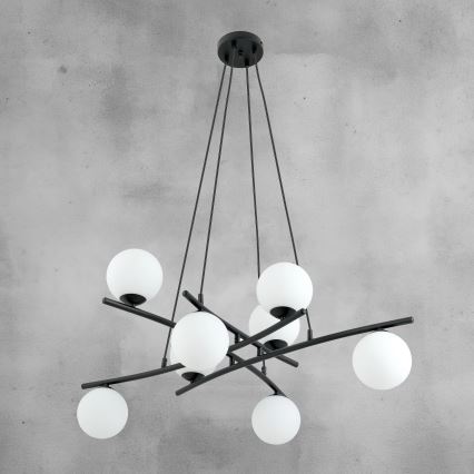 Lustra ar auklu ESSA 8xE14/10W/230V melna/balta