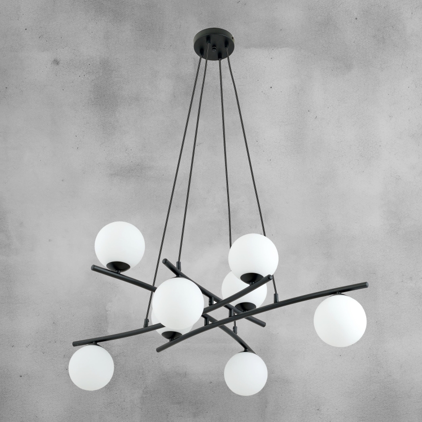 Lustra ar auklu ESSA 8xE14/10W/230V melna/balta