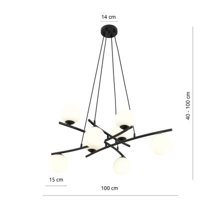 Lustra ar auklu ESSA 8xE14/10W/230V melna/balta
