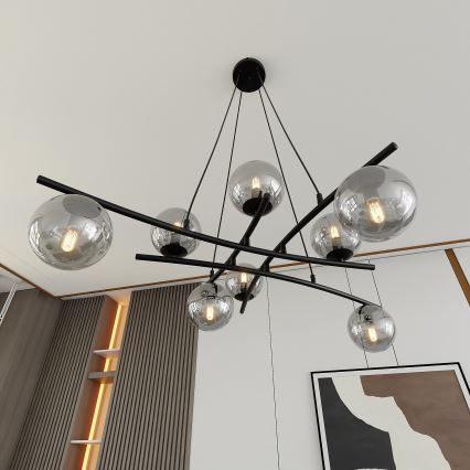 Lustra ar auklu ESSA 8xE14/10W/230V melna/dūmakains