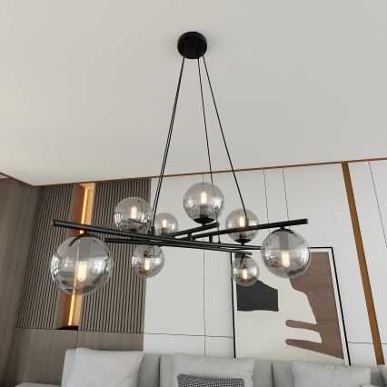 Lustra ar auklu ESSA 8xE14/10W/230V melna/dūmakains