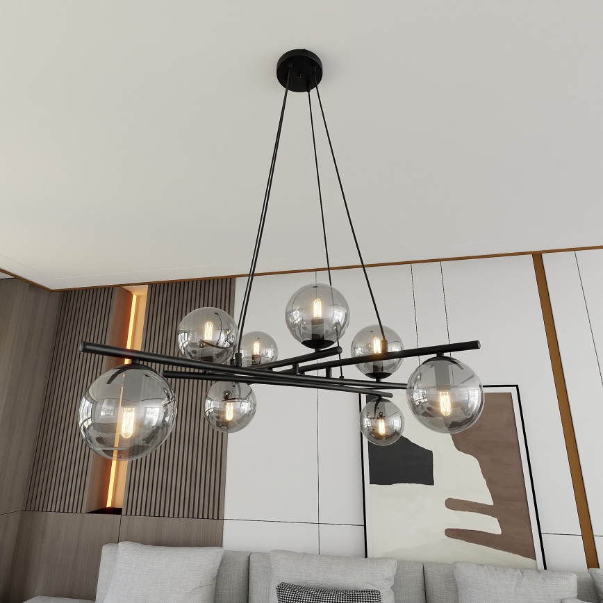 Lustra ar auklu ESSA 8xE14/10W/230V melna/dūmakains