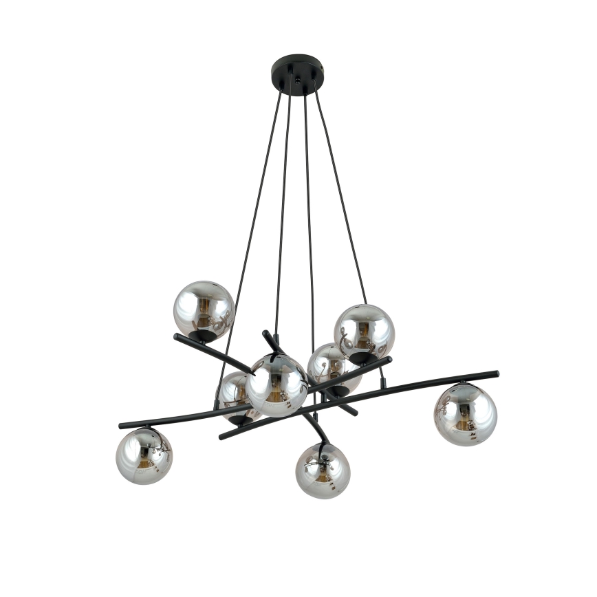 Lustra ar auklu ESSA 8xE14/10W/230V melna/dūmakains