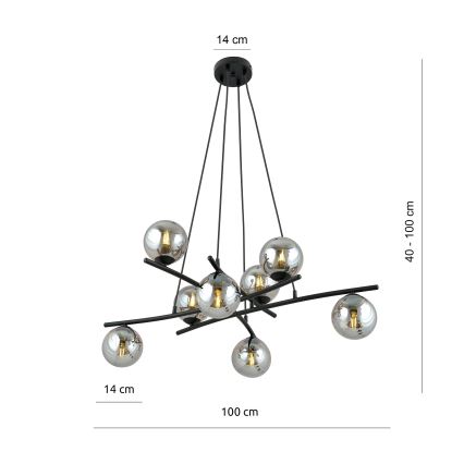 Lustra ar auklu ESSA 8xE14/10W/230V melna/dūmakains