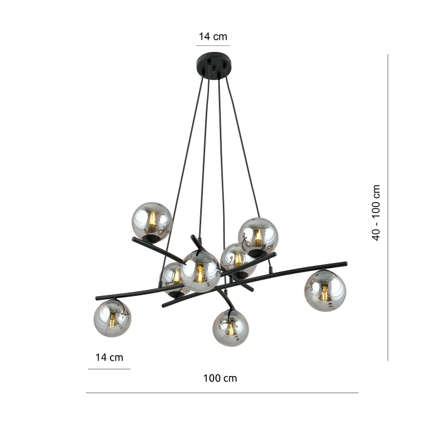 Lustra ar auklu ESSA 8xE14/10W/230V melna/dūmakains