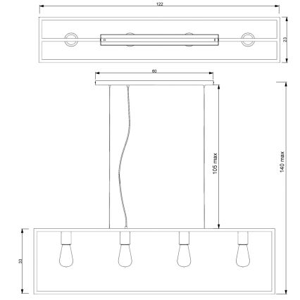 Lustra ar auklu FRAME 4xE27/60W/230V melna