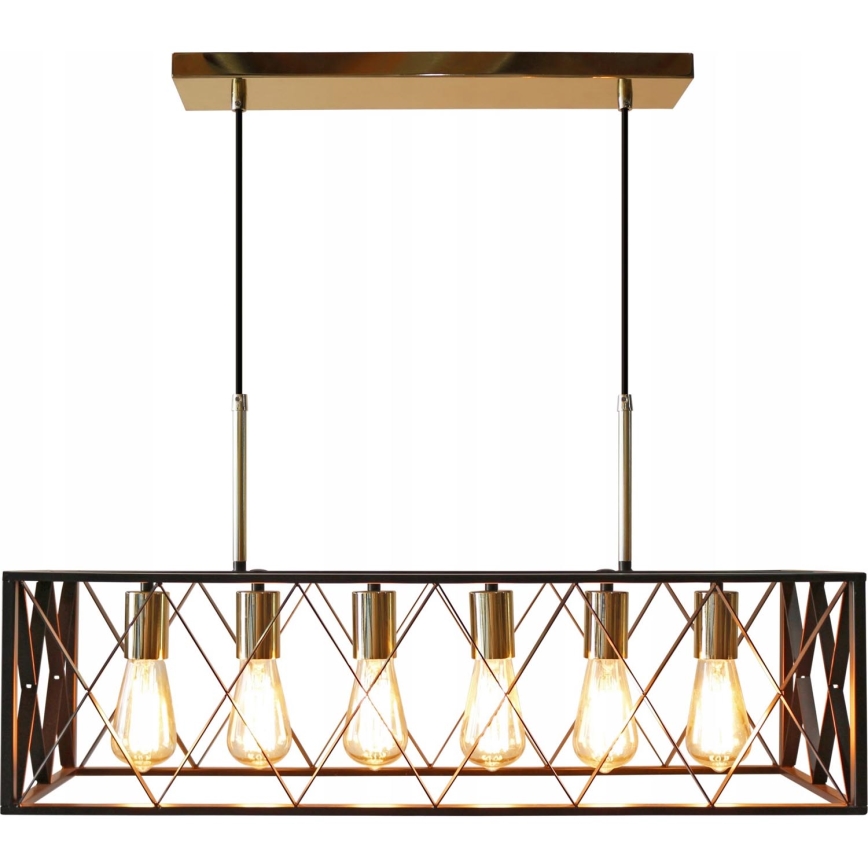 Lustra ar auklu FRAME 6xE27/60W/230V melna/zelta