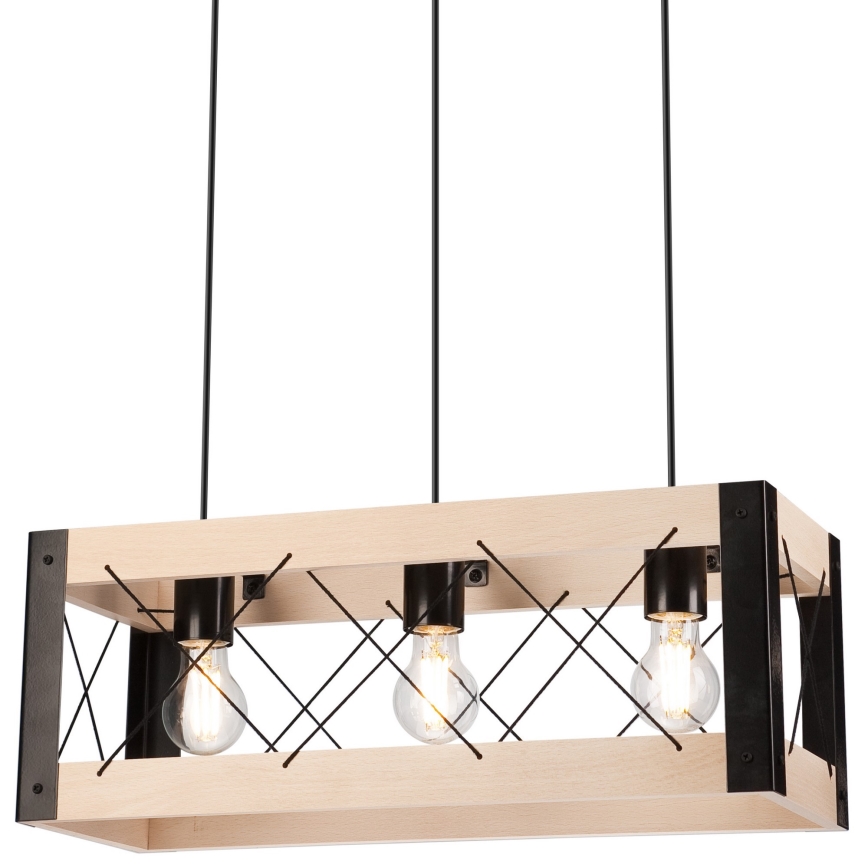 Lustra ar auklu FRIDA 3xE27/60W/230V melna/bēšs dižskābardis