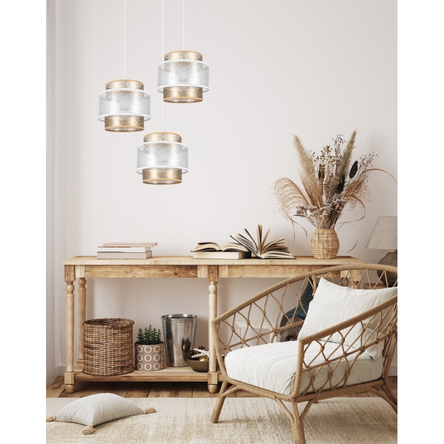 Lustra ar auklu GABI 3xE27/60W/230V zeltaina/balta d. 45 cm