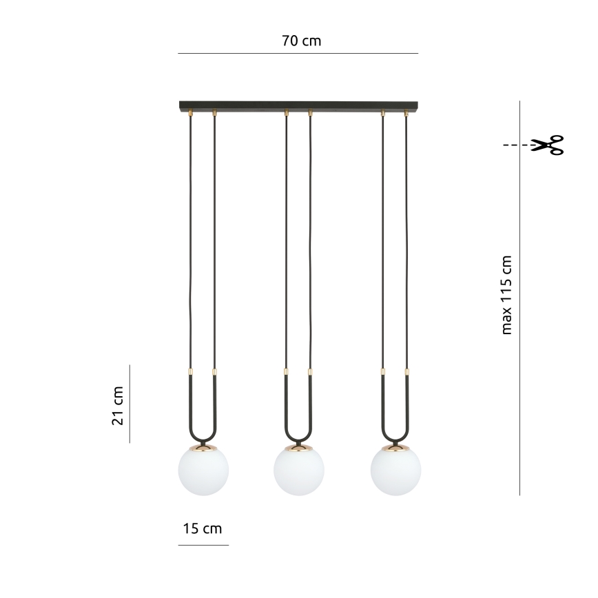 Lustra ar auklu GLAM 3xE14/10W/230V melna