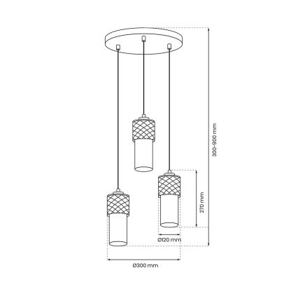 Lustra ar auklu GLAM 3xE27/60W/230V