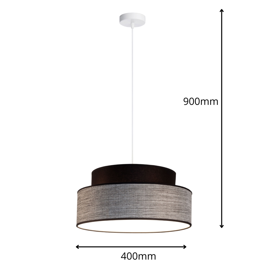 Lustra ar auklu GRACE 1xE27/60W/230V d. 40 cm melna/pelēka