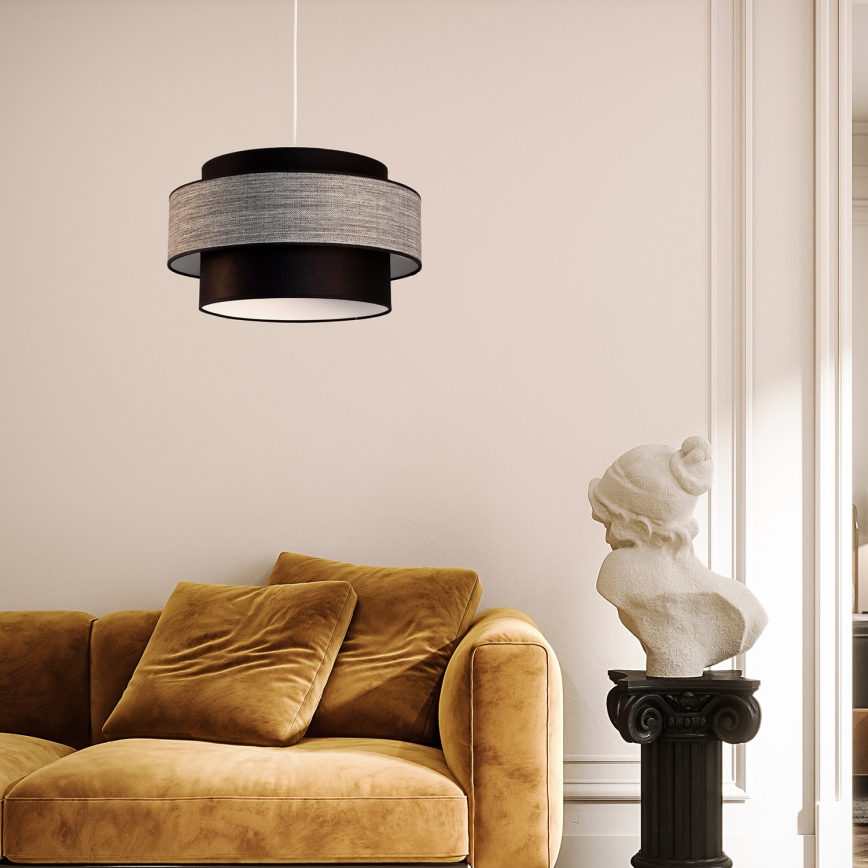 Lustra ar auklu GRACE 1xE27/60W/230V melna/pelēka