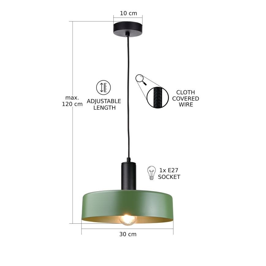 Lustra ar auklu HAKI 1xE27/60W/230V zaļa/melna