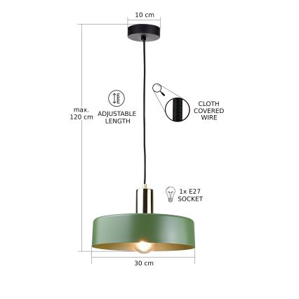 Lustra ar auklu HAKI 1xE27/60W/230V zaļa/melna/spīdīgi hromēts