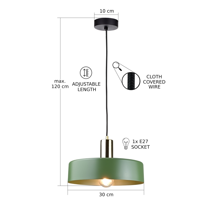 Lustra ar auklu HAKI 1xE27/60W/230V zaļa/melna/spīdīgi hromēts