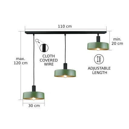 Lustra ar auklu HAKI 3xE27/60W/230V zaļa/melna