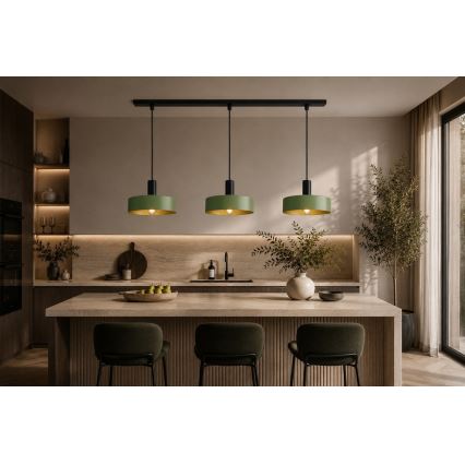 Lustra ar auklu HAKI 3xE27/60W/230V zaļa/melna