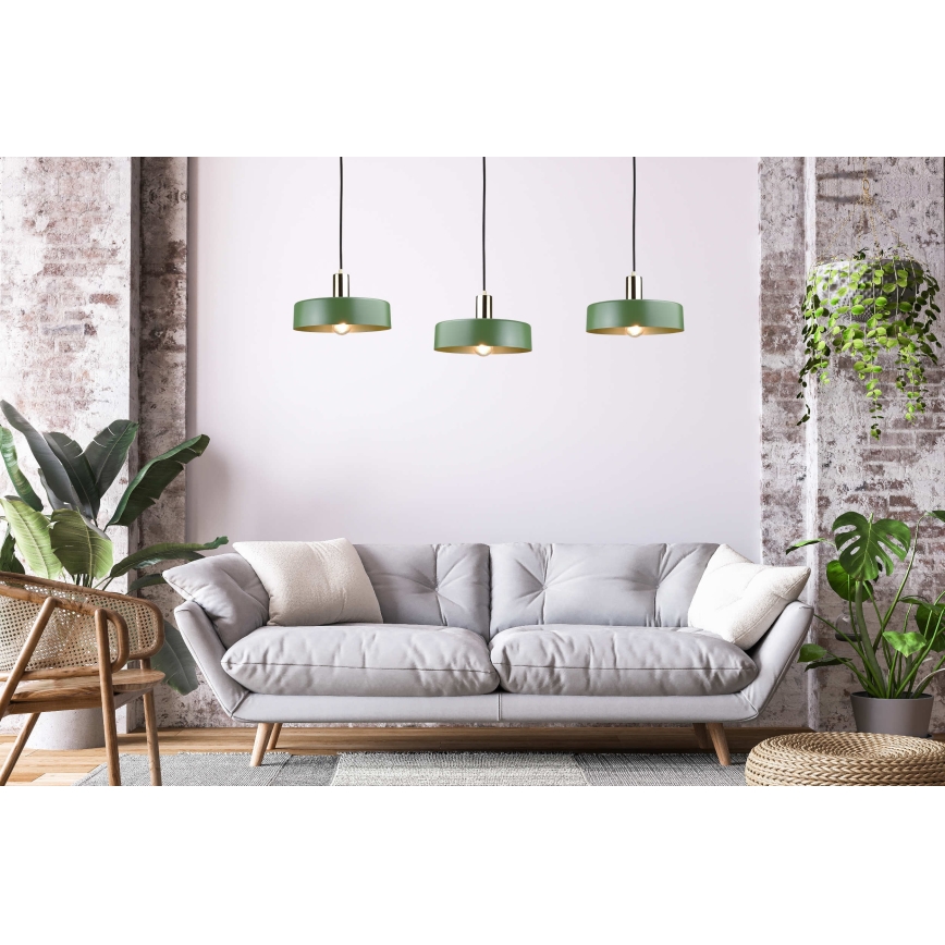 Lustra ar auklu HAKI 3xE27/60W/230V zaļa/melna/spīdīgi hromēts