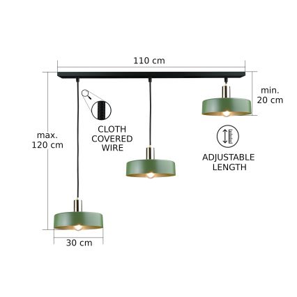 Lustra ar auklu HAKI 3xE27/60W/230V zaļa/melna/spīdīgi hromēts