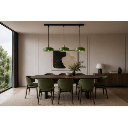 Lustra ar auklu HAKI 3xE27/60W/230V zaļa/melna/spīdīgi hromēts