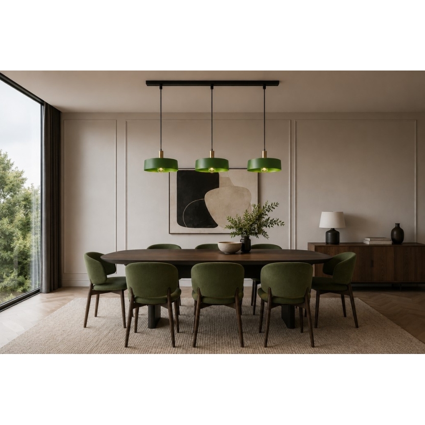 Lustra ar auklu HAKI 3xE27/60W/230V zaļa/melna/spīdīgi hromēts