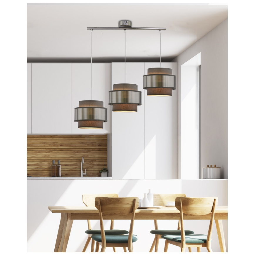 Lustra ar auklu HARE 3xE27/60W/230V pelēka/matēts hroms