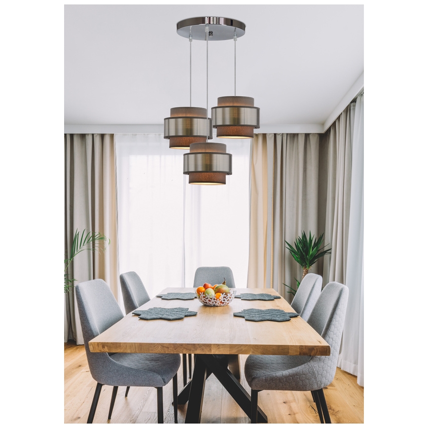 Lustra ar auklu HARE 3xE27/60W/230V pelēka/matēts hroms