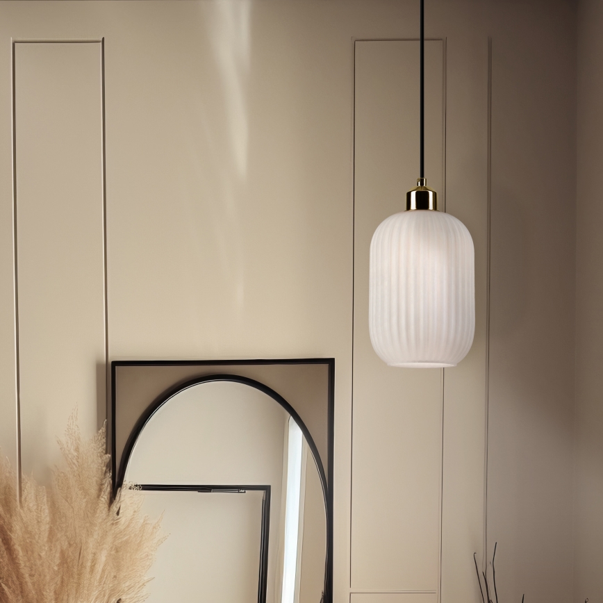 Lustra ar auklu HARMA 1xE27/15W/230V d. 14 cm balta/zelta