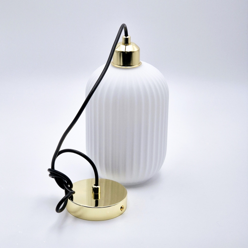 Lustra ar auklu HARMA 1xE27/15W/230V d. 14 cm balta/zelta