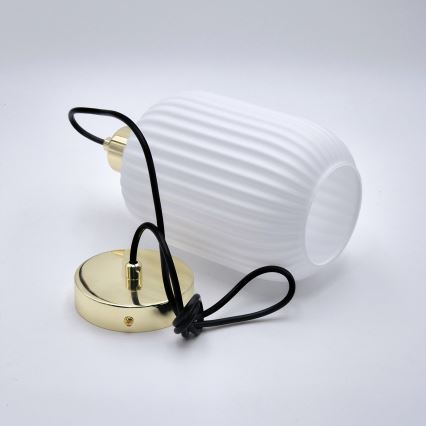 Lustra ar auklu HARMA 1xE27/15W/230V d. 14 cm balta/zelta