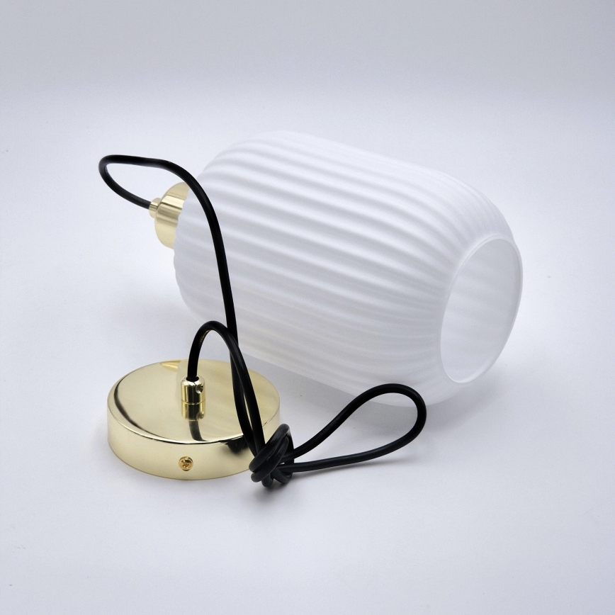 Lustra ar auklu HARMA 1xE27/15W/230V d. 14 cm balta/zelta