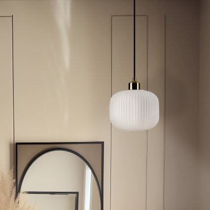 Lustra ar auklu HARMA 1xE27/15W/230V d. 20 cm balta/zelta