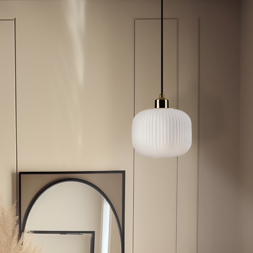 Lustra ar auklu HARMA 1xE27/15W/230V d. 20 cm balta/zelta