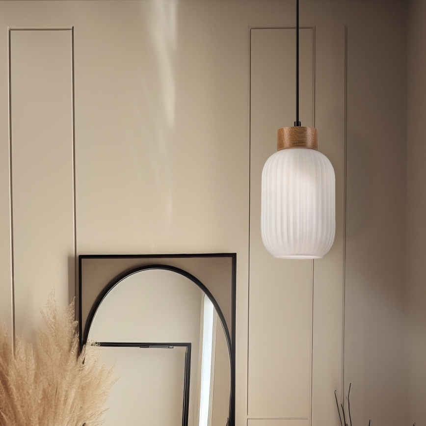 Lustra ar auklu HARMONY 1xE27/15W/230V d. 14 cm balta/ozols