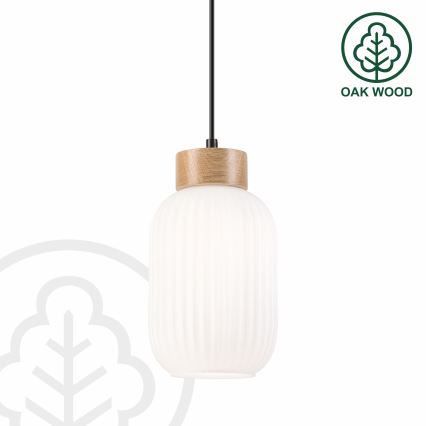 Lustra ar auklu HARMONY 1xE27/15W/230V d. 14 cm balta/ozols