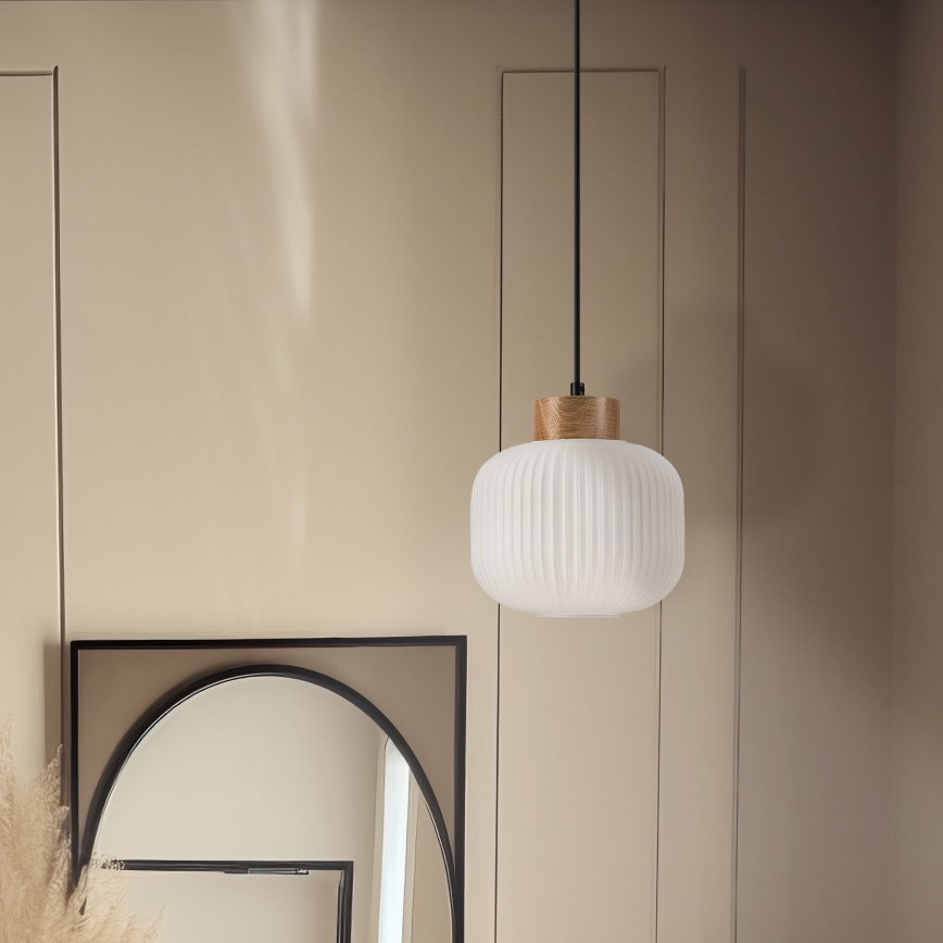 Lustra ar auklu HARMONY 1xE27/15W/230V d. 20 cm balta/ozols