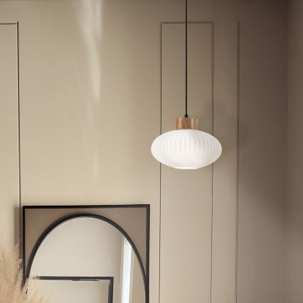 Lustra ar auklu HARMONY 1xE27/15W/230V d. 25 cm balta/ozols