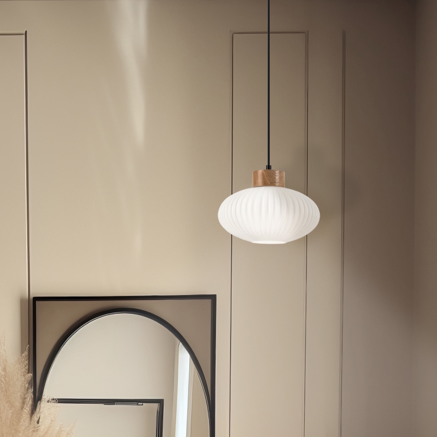 Lustra ar auklu HARMONY 1xE27/15W/230V d. 25 cm balta/ozols
