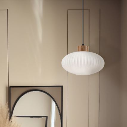 Lustra ar auklu HARMONY 1xE27/15W/230V d. 30 cm balta/ozols