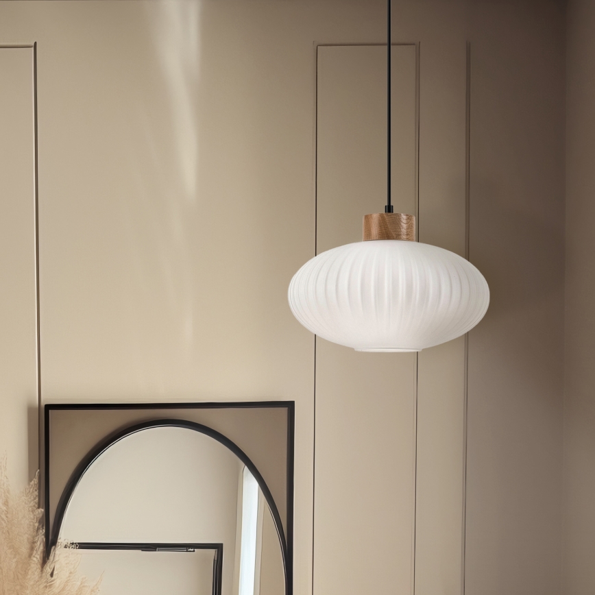 Lustra ar auklu HARMONY 1xE27/15W/230V d. 30 cm balta/ozols