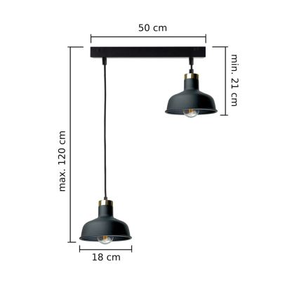 Lustra ar auklu HEBE 2xE27/60W/230V melna