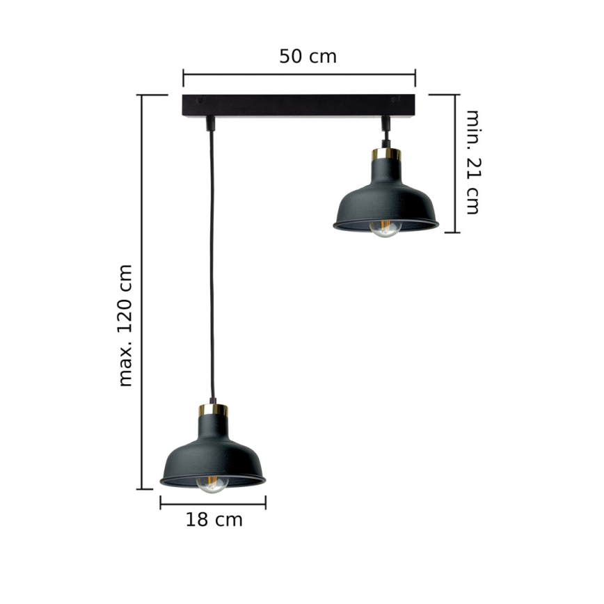 Lustra ar auklu HEBE 2xE27/60W/230V melna