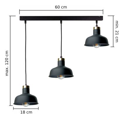 Lustra ar auklu HEBE 3xE27/60W/230V melna